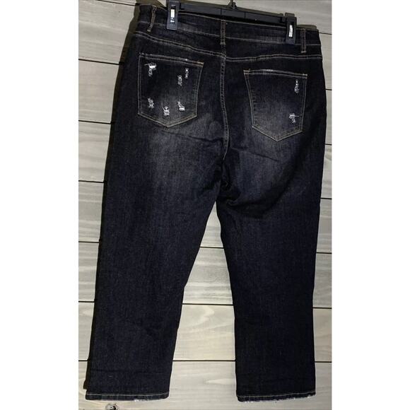 Womens Cropped Ankle Jeans Size XL Distressed 35 Waist - Picture 3 of 5